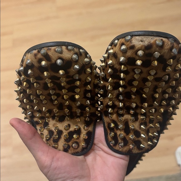 Christian Louboutin Leopard Print Gold Spiked Loafers - Picture 7 of 8